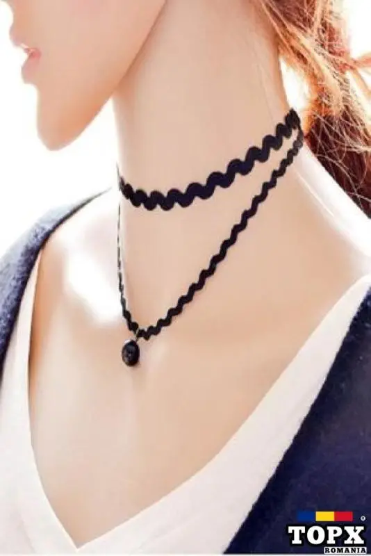 Choker Mystyle Fashion cu margea Black - Colier elegant pentru gat
