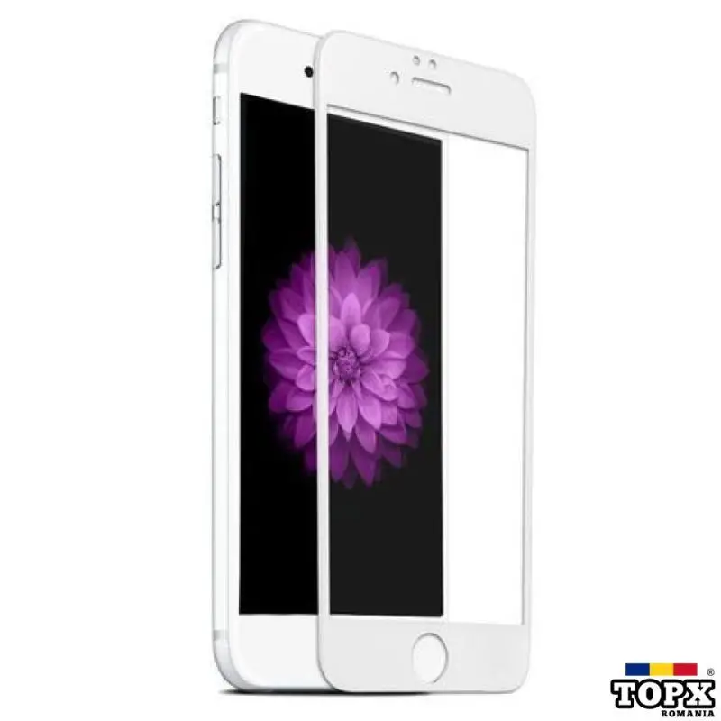 Folie sticla completa 3D  Apple iPhone 6/6S  acopera tot ecranul  alb