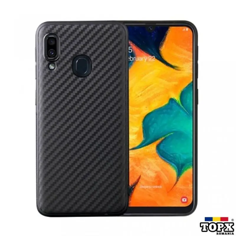 Husa pentru Samsung Galaxy A30  GloMax Perfect Fit insertii de carbon