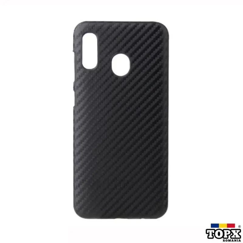 Husa pentru Samsung Galaxy A20e Perfect Fit insertii de carbon negre