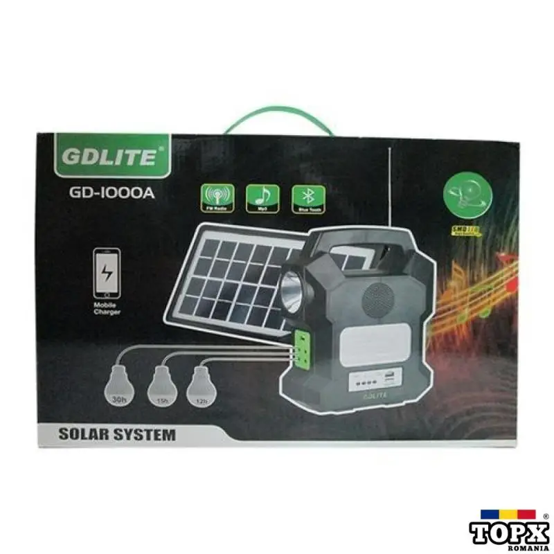 Sistem Iluminare LED cu Incarcare Solara  3 Becuri LED
