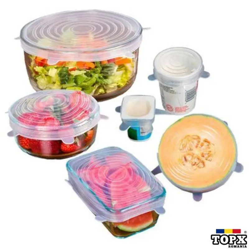 Set 6 Capace transparente si flexibile din silicon pentru vase