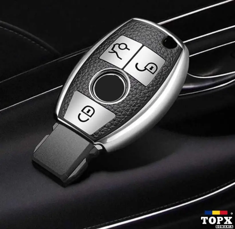 Husa Cheie Auto pentru Mercedes Benz  cu insertii piele  3 Butoane