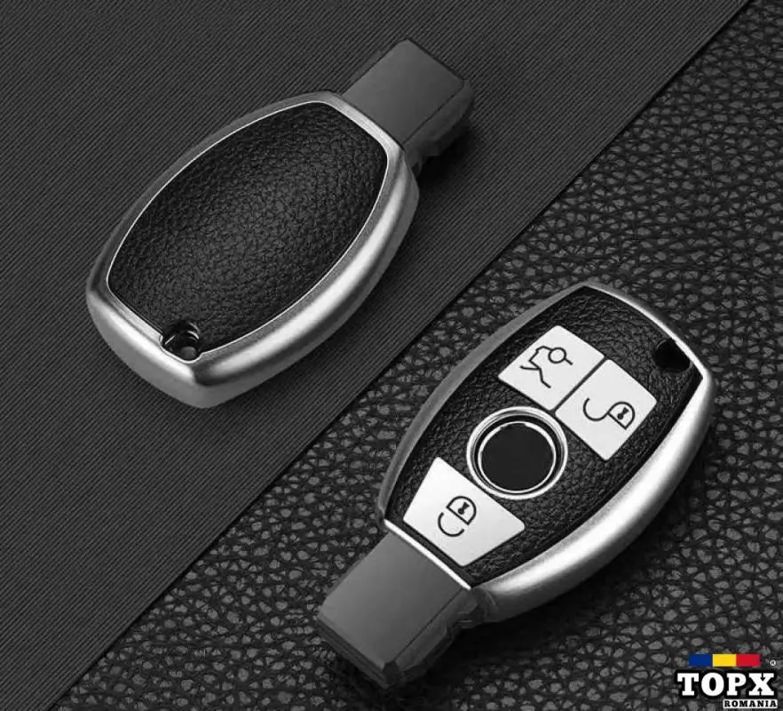 Husa Cheie Auto pentru Mercedes Benz  cu insertii piele  3 Butoane - 2