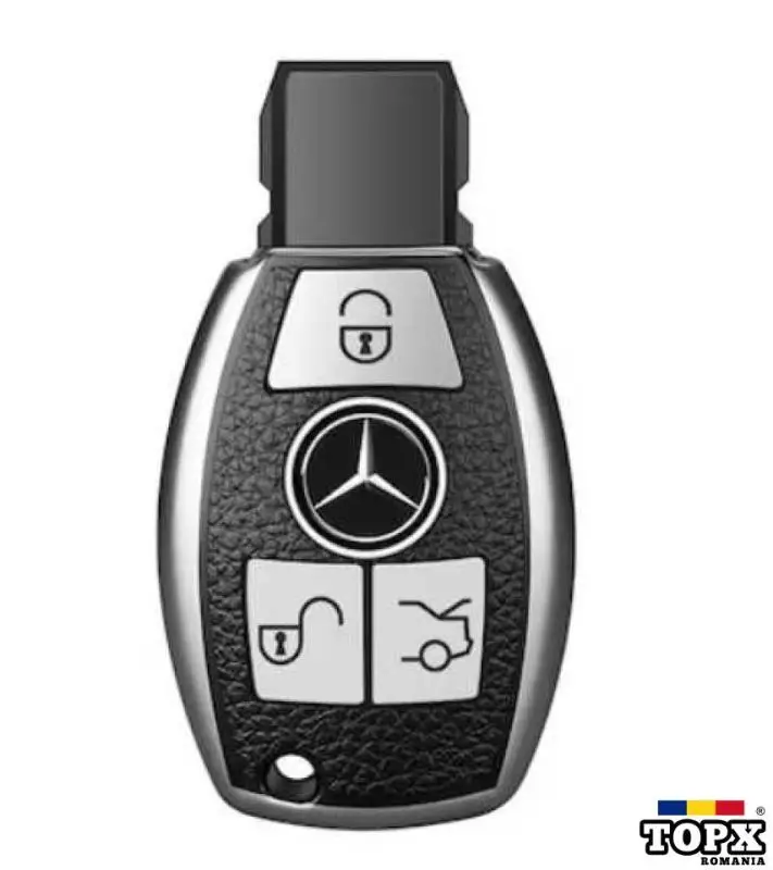 Husa Cheie Auto pentru Mercedes Benz  cu insertii piele  3 Butoane - 3