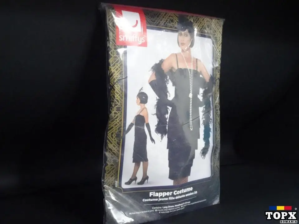 Costum Flapper  Negru  cu Rochie Lungă