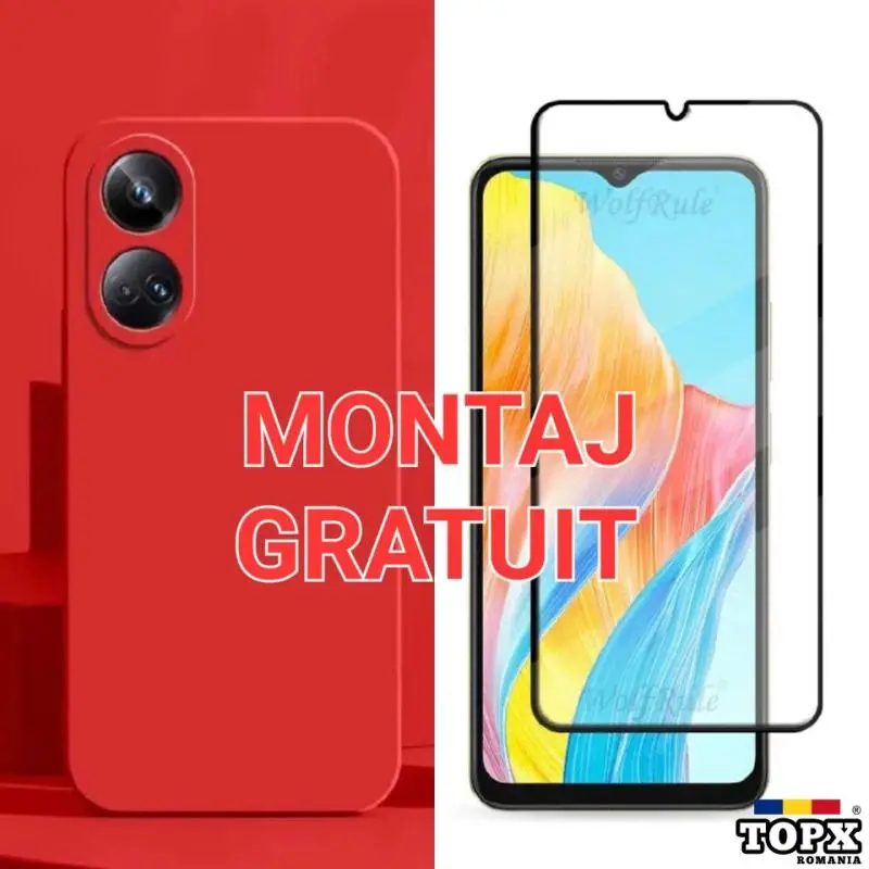 Set - Oppo A58 4G - Husa interior catifelat + Folie de Sticla -Rosu