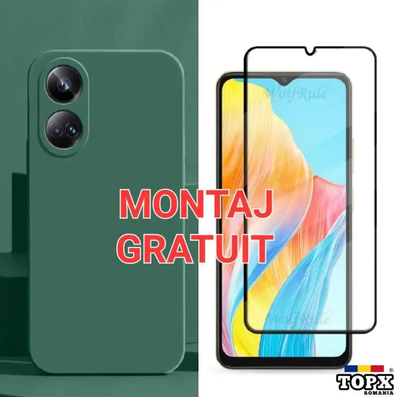 Set - Oppo A58 4G - Husa interior catifelat + Folie de Sticla - Verde