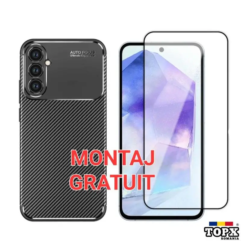 Set - Samsung A05S - Husa Model Carbon + Folie de Sticla