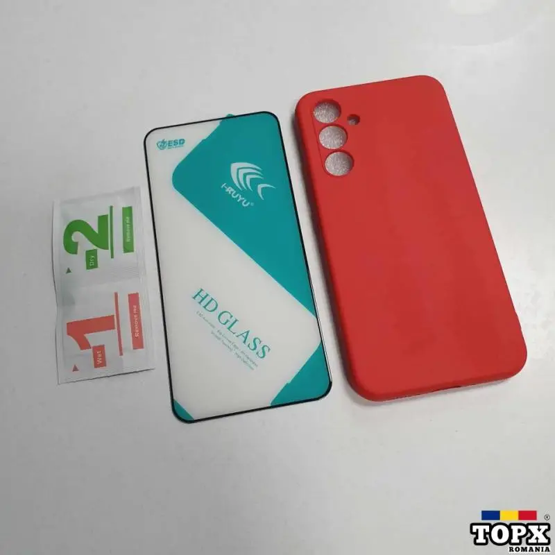 Set - Samsung A54 5G - Husa interior catifelat + Folie Sticla - Rosu