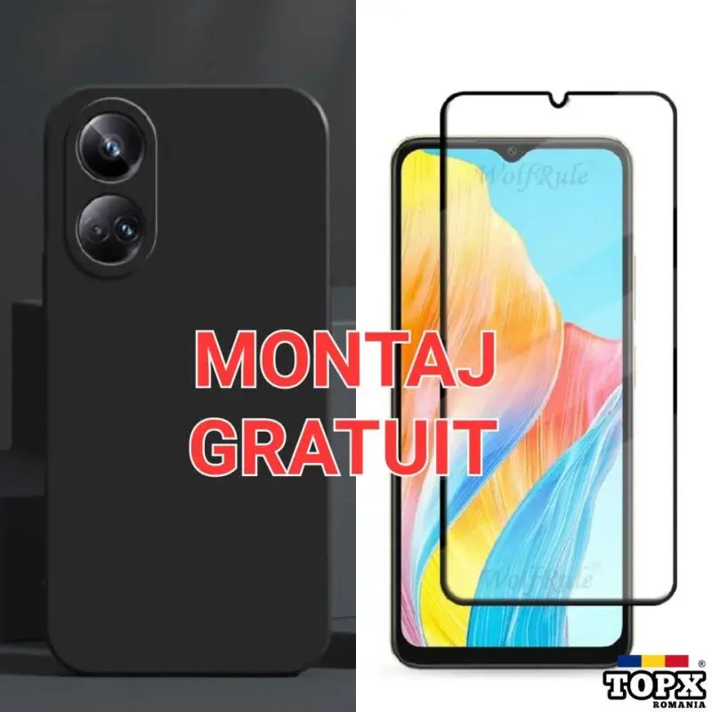 Set - Oppo A38 - Husa interior catifelat + Folie de Sticla - Negru