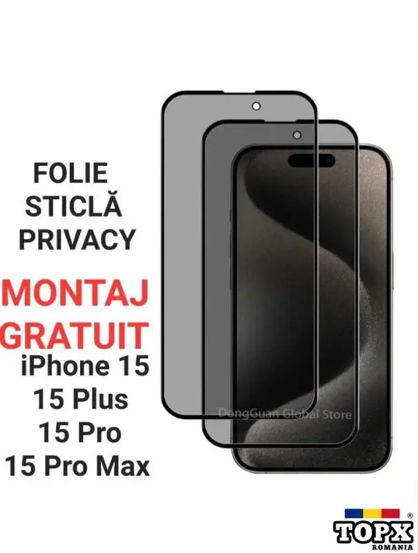Folie Sticla Privacy iphone 14 Pro Max / 15 Pro Max / Plus
