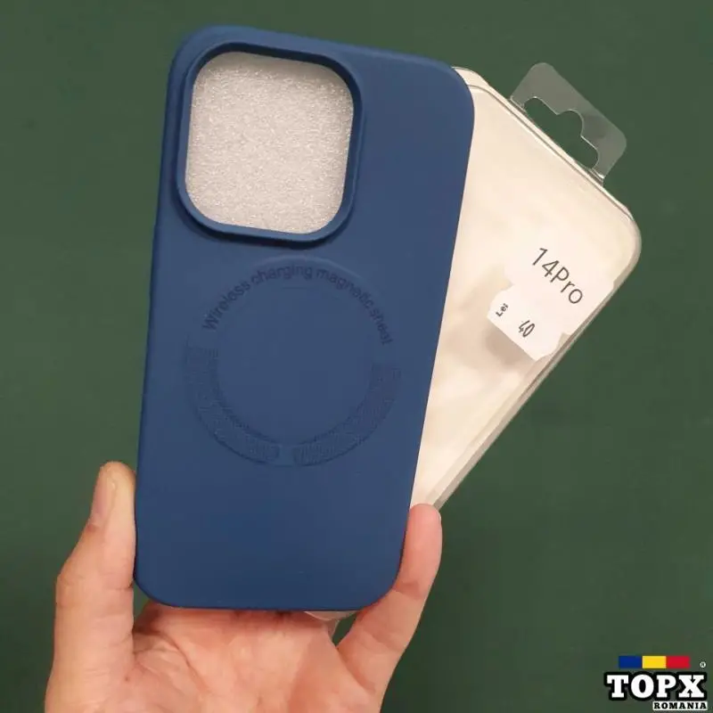 Husa iPhone 14 Pro - MagSafe cu interior catifelat -Albastru-