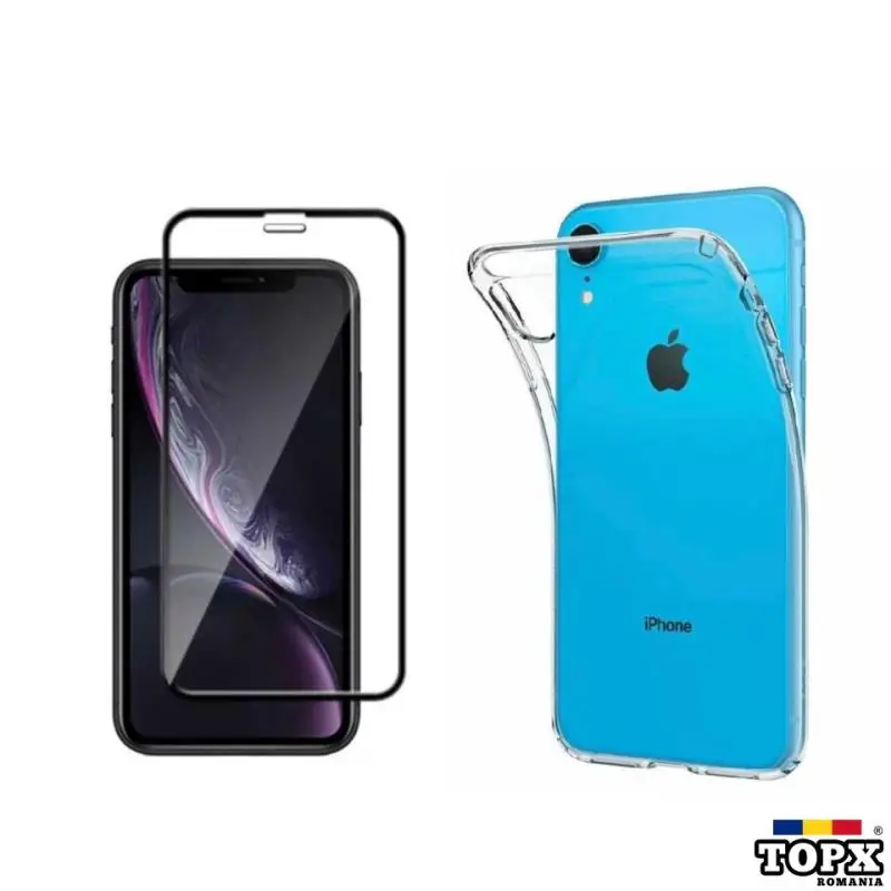 Set iphone XR - Folie Sticla Full + Husa Slim Silicon transparent.