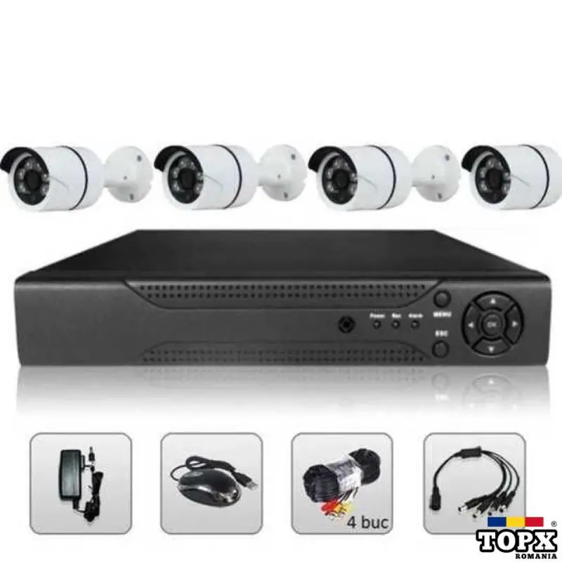 Sistem Supraveghere AHD 4 Camere Exterior CCTV 2MP 20M