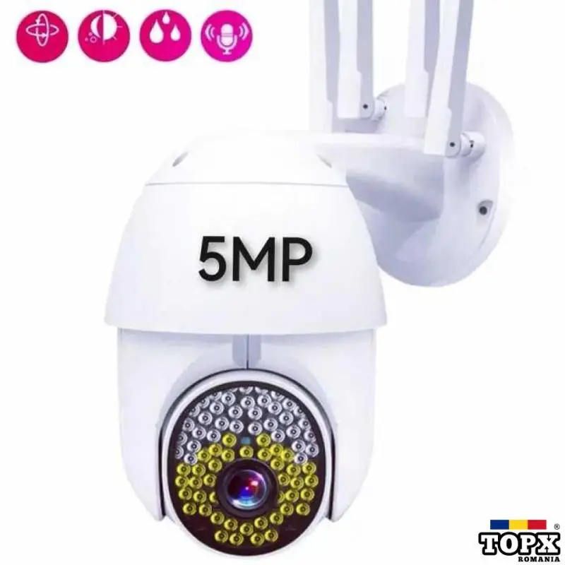 Camera supraveghere 5MP WIFI rotativa 63 leduri IR70 4 antene V380