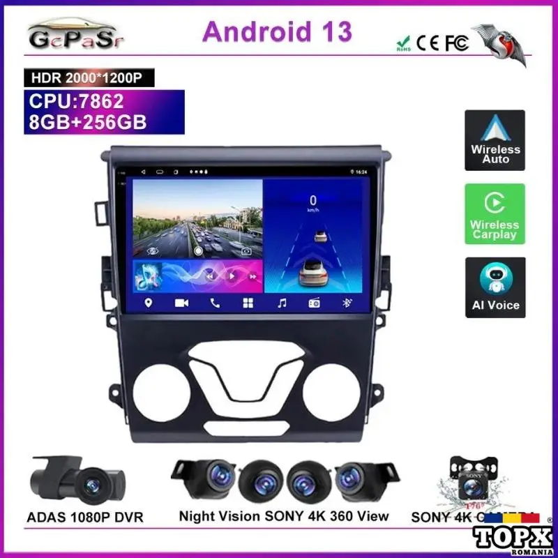 Navigatie Android Ford Mondeo 2013-2019 Waze CarPlay CAMERA - 2