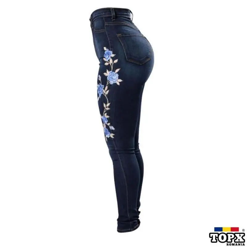 Blugi slim, NOI, brodati cu flori, pentru femei