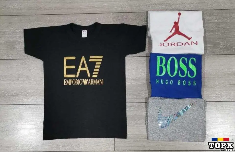 Set 4 tricouri de băieți și fetite bumbac cu lycra sigla imprimata - 3