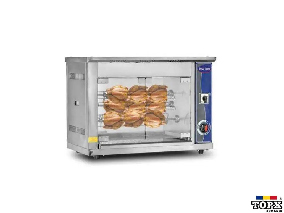 Rotisor pe gaz 9 pui, Ideal Inox, geam fata si spate