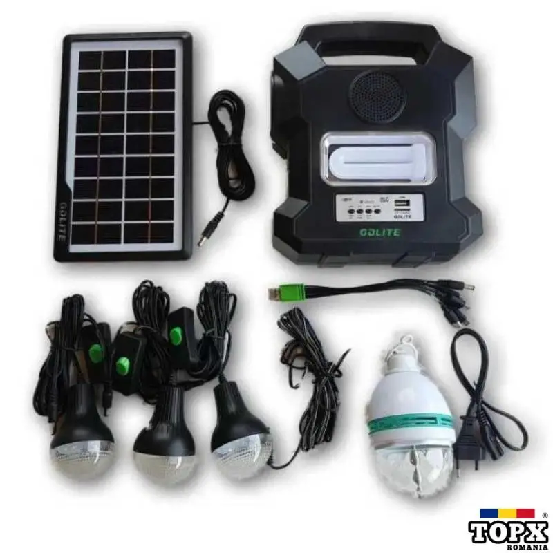 Panou solar fotovoltaic 4 becuri RADIO FM incarcare telefon bluetooth