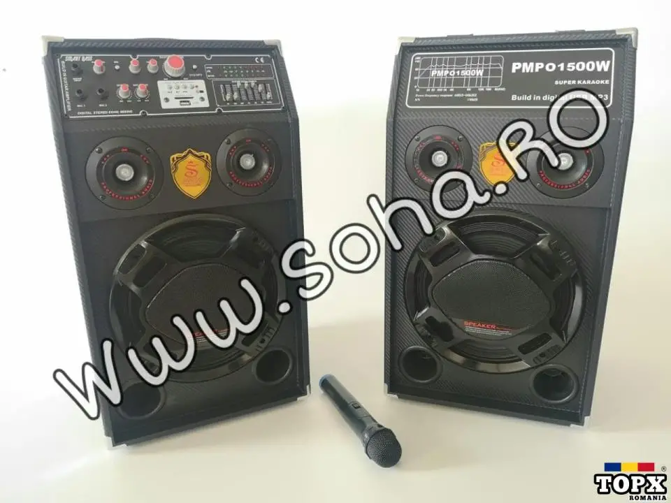 Boxe active cu microfon si telecomanda 1500w Smart Bass Reflex