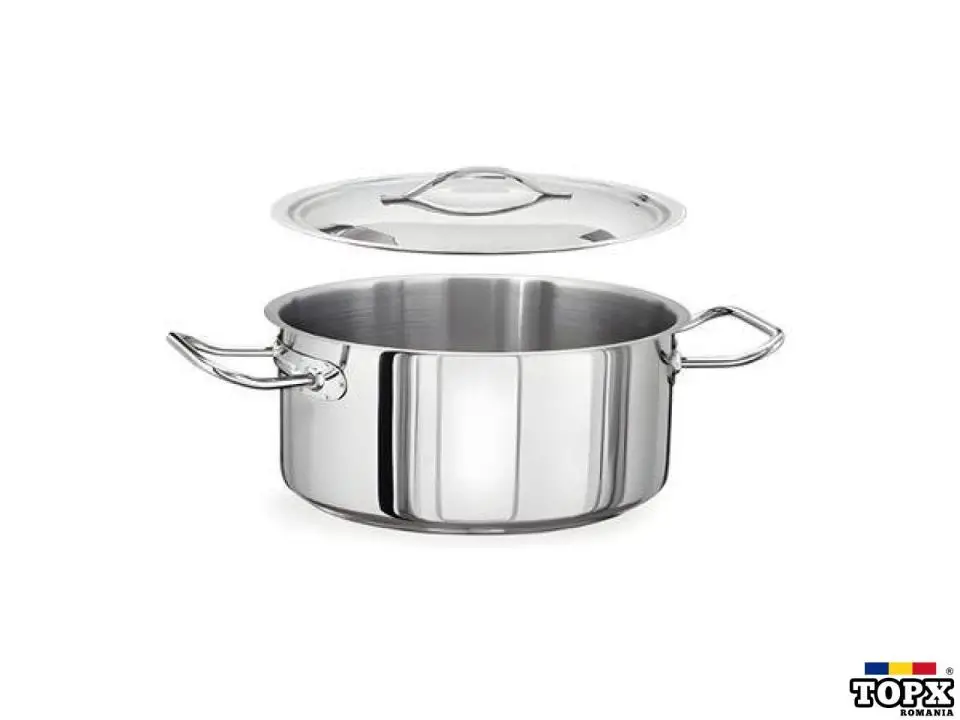 Oala inox cilidrica cu capac si doua manere, IDEAL INOX, otel inoxidabil
