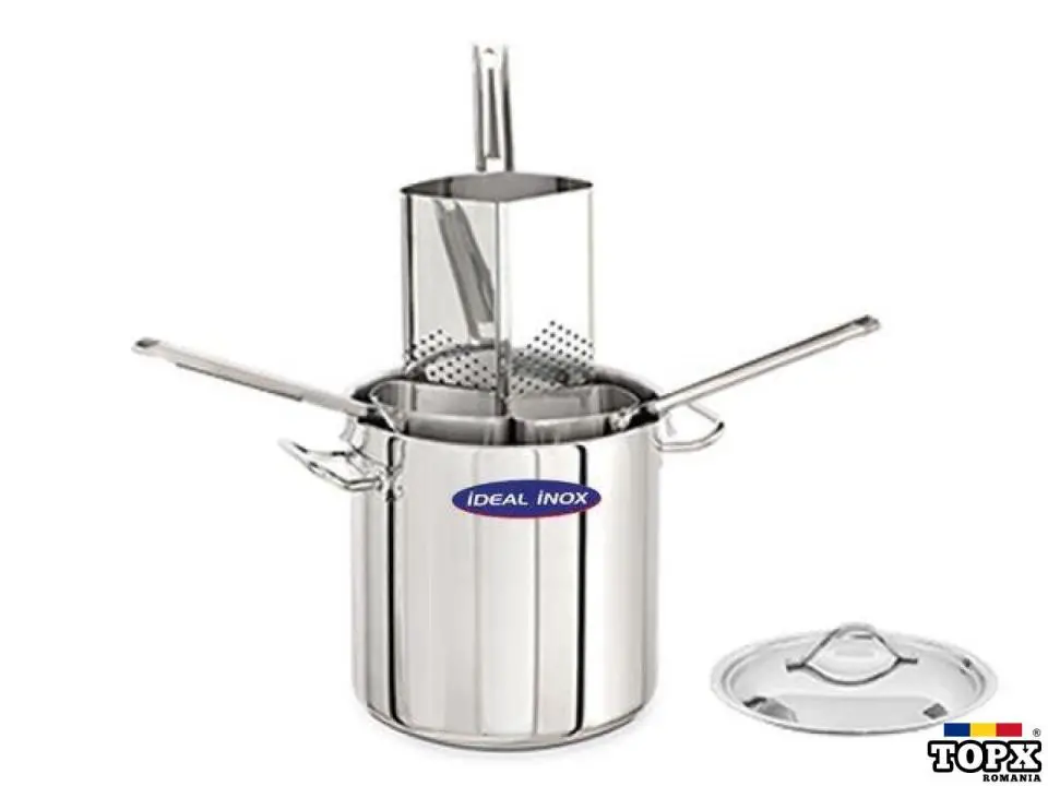 Oala fiert paste, IDEAL INOX, otel inoxidabil 18/10, dimensiuni cm 24 x 19.5 (H), 8 l, 3 cosuri