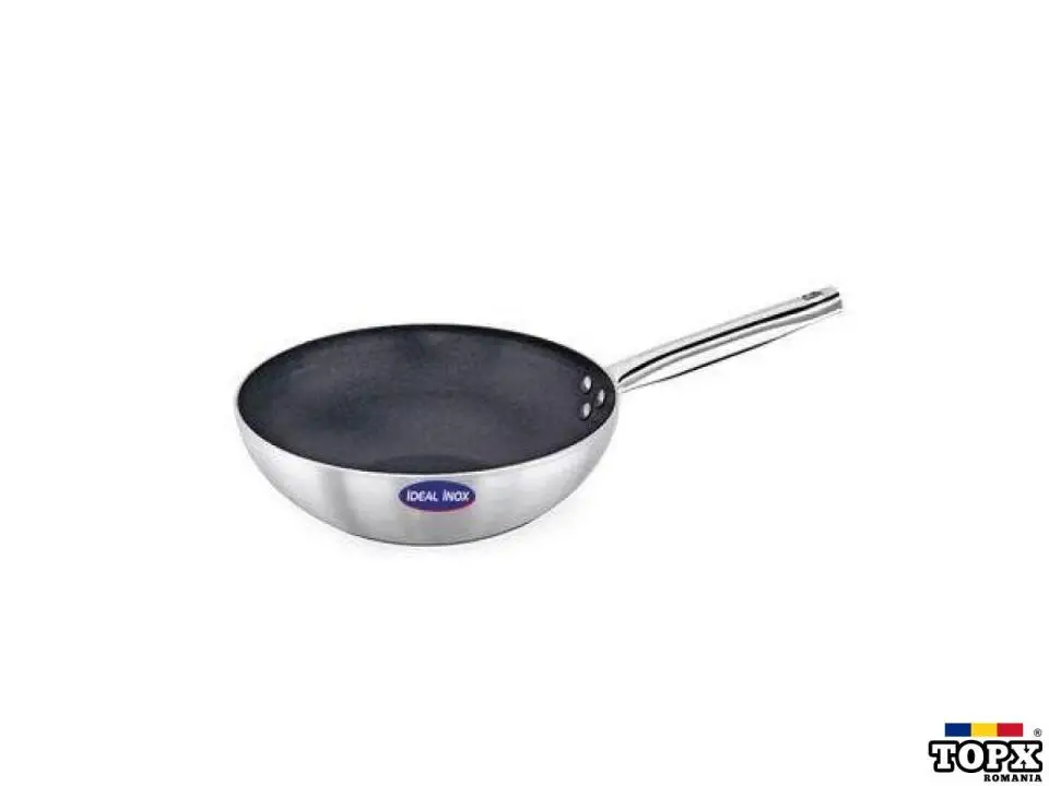 Tigaie profesionala Wok, IDEAL INOX, diametrul de 30 cm