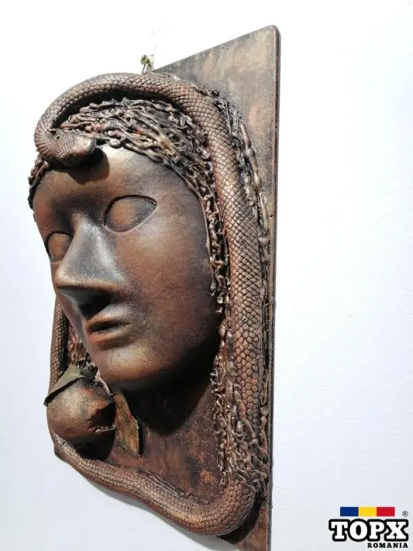 Eva păcatul originar măr,șarpe,sculptură,tablou 3d unicat
