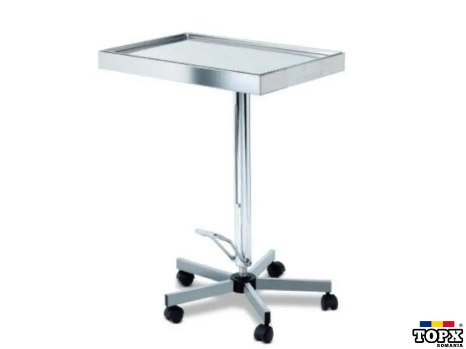 Masa instrumentar inox pe un picior, inaltime ajustabila hidraulic