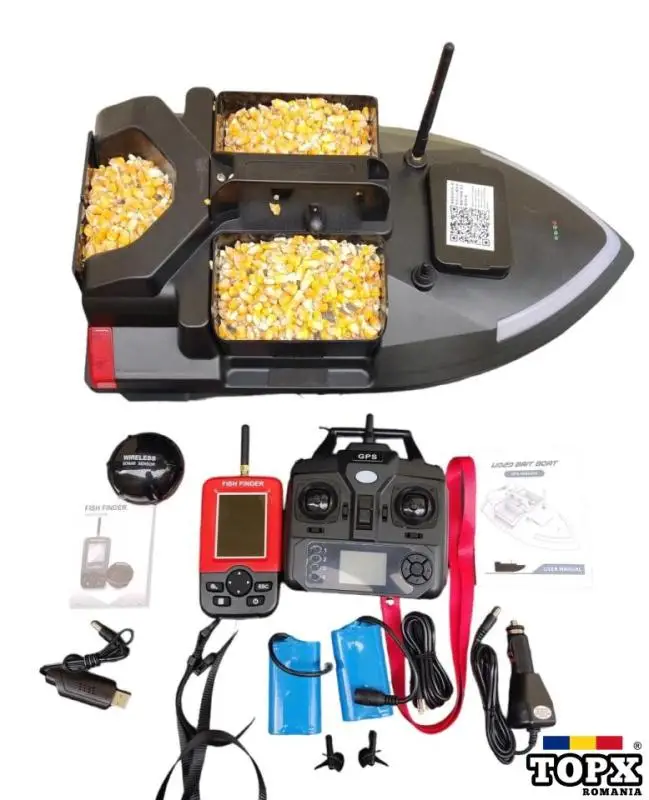 Barcuta de plantat cu GPS si Sonar navomodel cu 3 cuve 2 motoare 2 bat