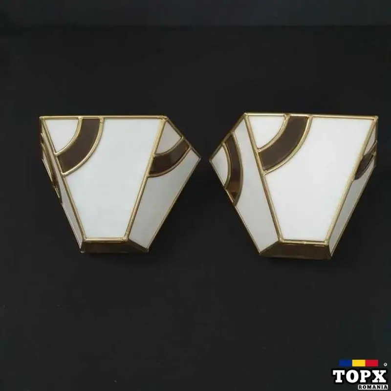 Aplice  Art Deco  MCM  alamă  sticlă stil Tiffany  Hustadt  vintage
