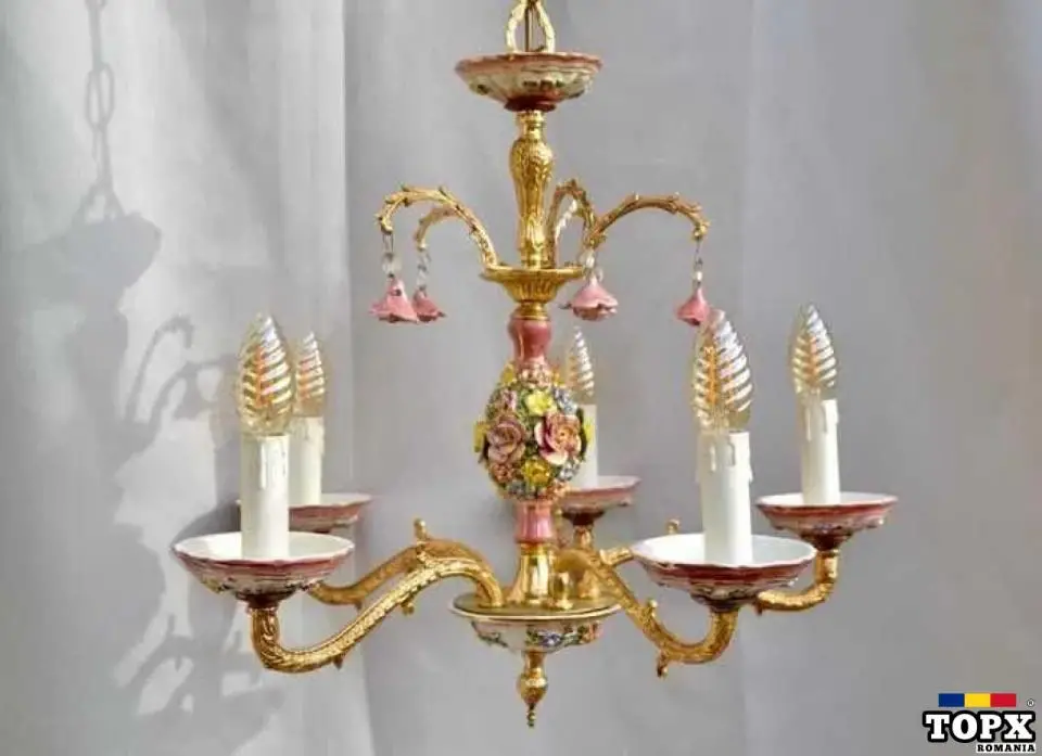 Set iluminat lustra  aplice  veioza  Majolica  bronz  vintage