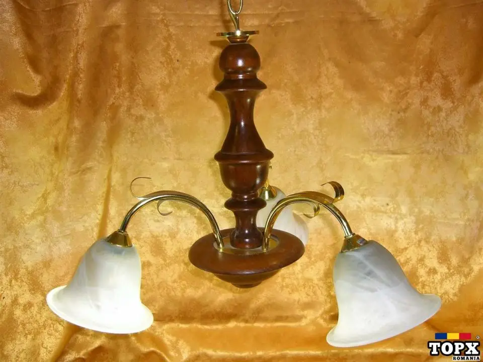 Lustra Art Deco  lemn  alama  opalina  Idea Lux  Italia  vintage