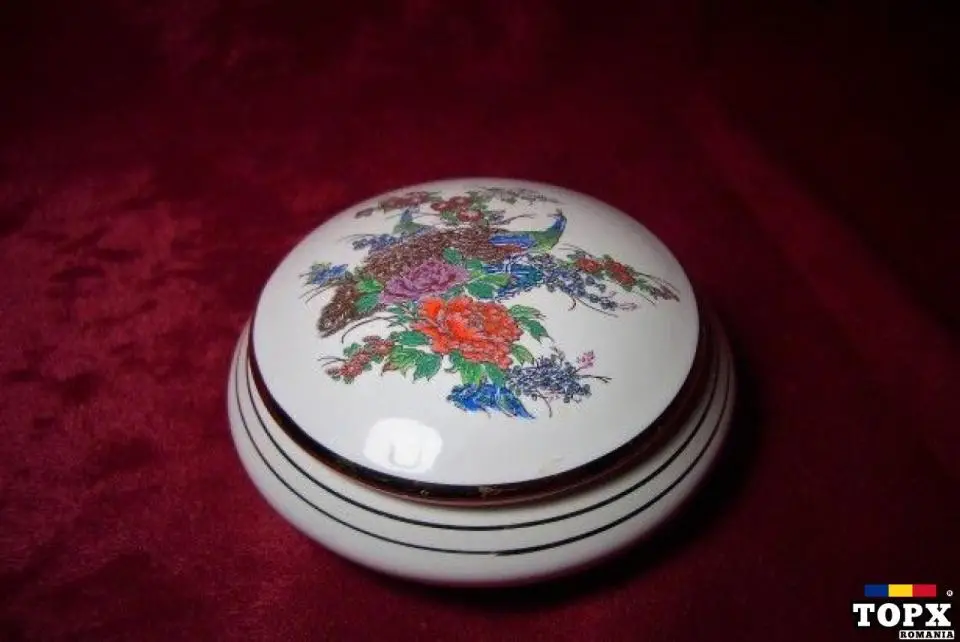 Cutie Caseta Portelan Limoges  Pictata Manual  Aur 24K  Colectie