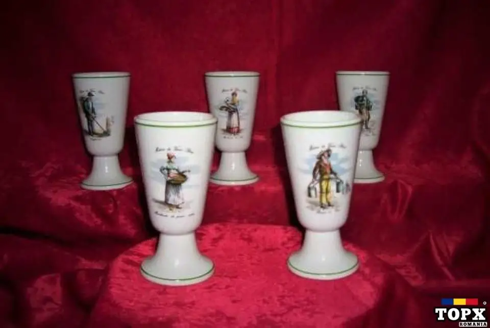 Set cinci pahare Mazagran  portelan Limoges  colectie  cadou  vintage