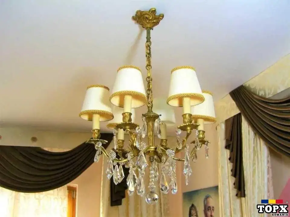 Lustra bronz dore deluxe Art Nouveau cristale Austria 6 lumini antique