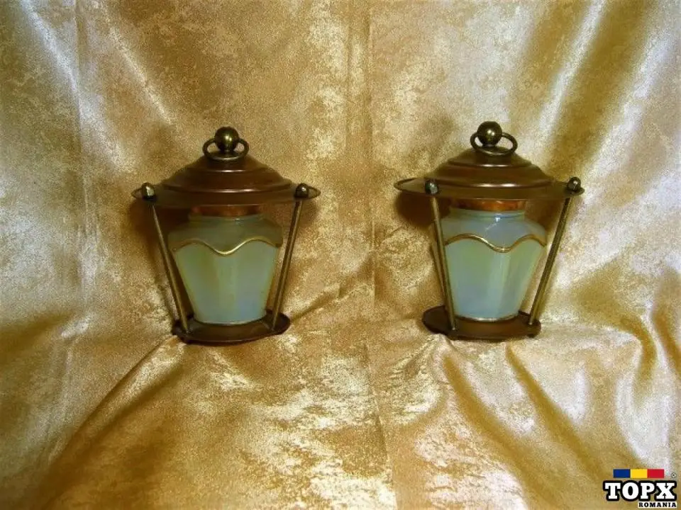 Veioze Art Deco Vienez  cupru  opalina  vintage