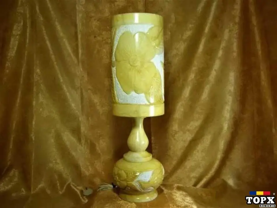 Veioza masiva alabastru Art Deco Floral  Italia  vintage