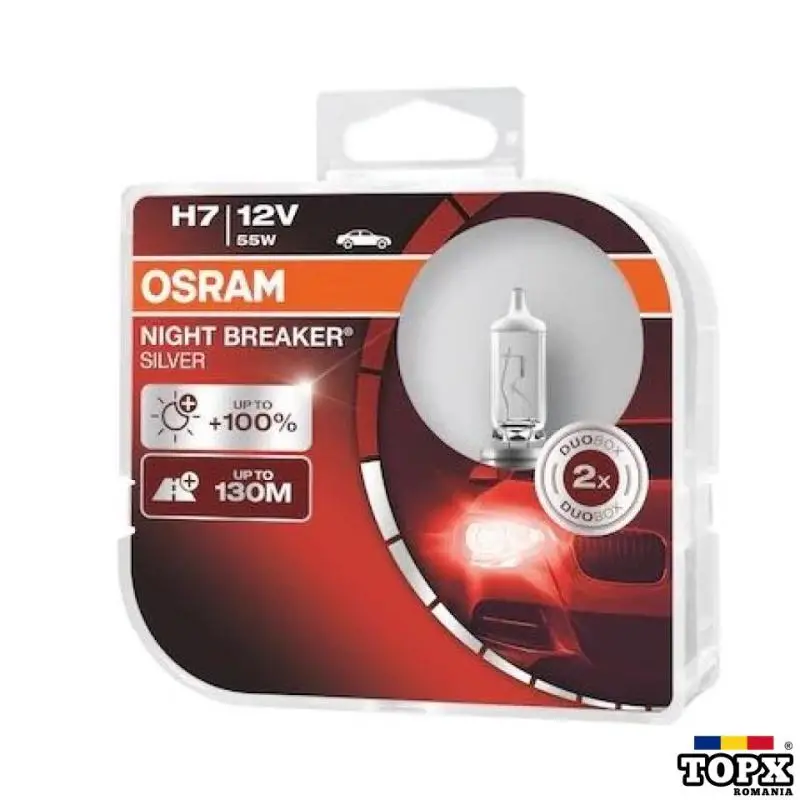 Set 2 becuri auto cu halogen Osram H7 Night Breaker Silver +55W  12V