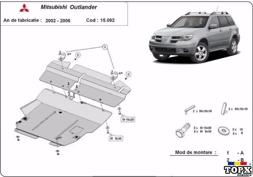 Scut metalic pentru motor Mitsubishi Outlander 2002-2006  otel 2 5mm