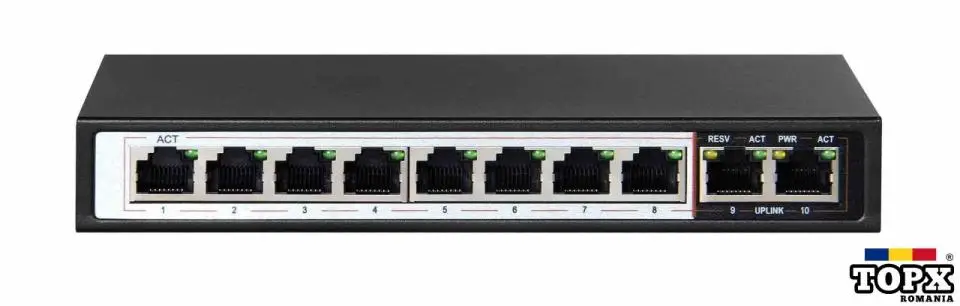Swtich PoE | 8x 100Mb/S PoE/PoE+ 2x RJ45 Uplink 100Mb/S  96W Extralink