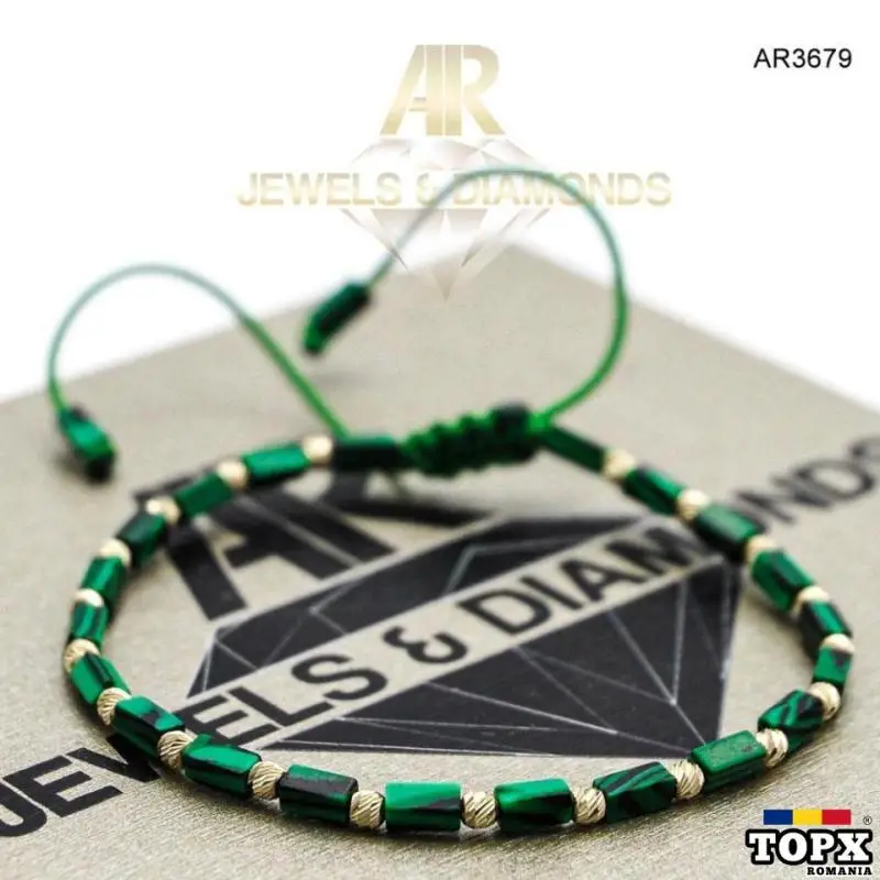 Bratara Aur 14K MODEL NOU ARJEWELS cu Pietre Malachit 2.5x4mm [AR3679]