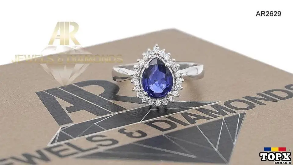 Inel Aur Alb cu Diamante si Sapphire model nou ARJEWELS(AR2629)