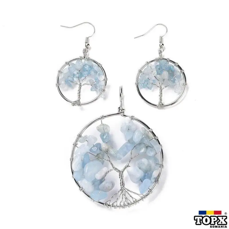 Cercei si pandantiv din aquamarin